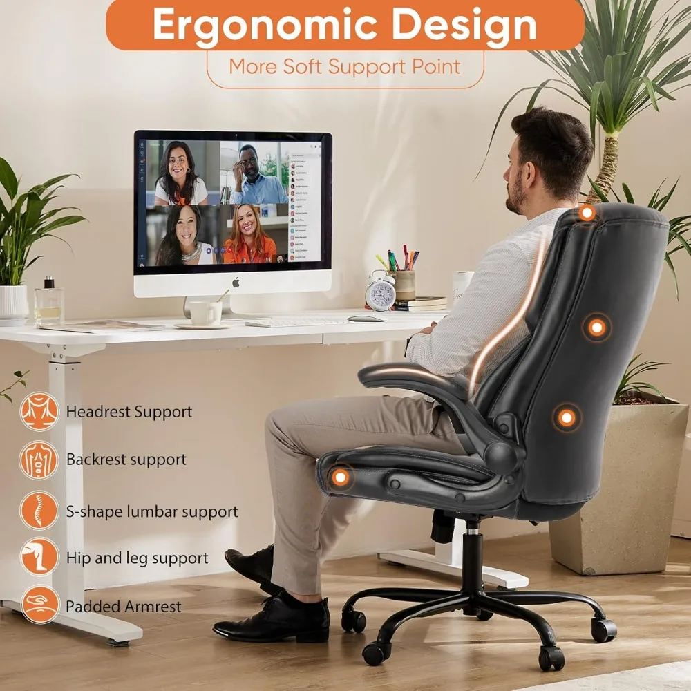 Kursi Gaming komputer, kursi kantor ergonomis, kursi meja tugas berat dengan lengan lipat, kulit PU, putar dapat disetel