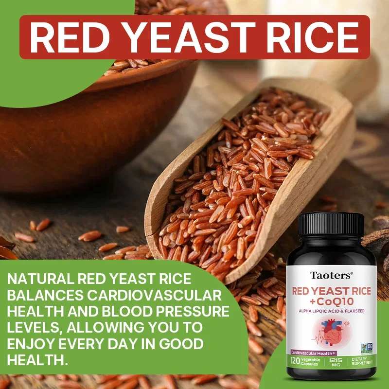 كبسولات أرز الخميرة الحمراء - مع الإنزيم المساعد Q10، فوائد الدورة الدموية القلبية والأوعية الدموية وصحة القلب وإنتاج الطاقة