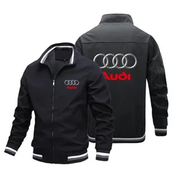 Audi Men's Motorcycle Jackets Car Logo Print Fashion Windbreaker Casual Racing Biker Jacket Audi Men's Clothing Coats