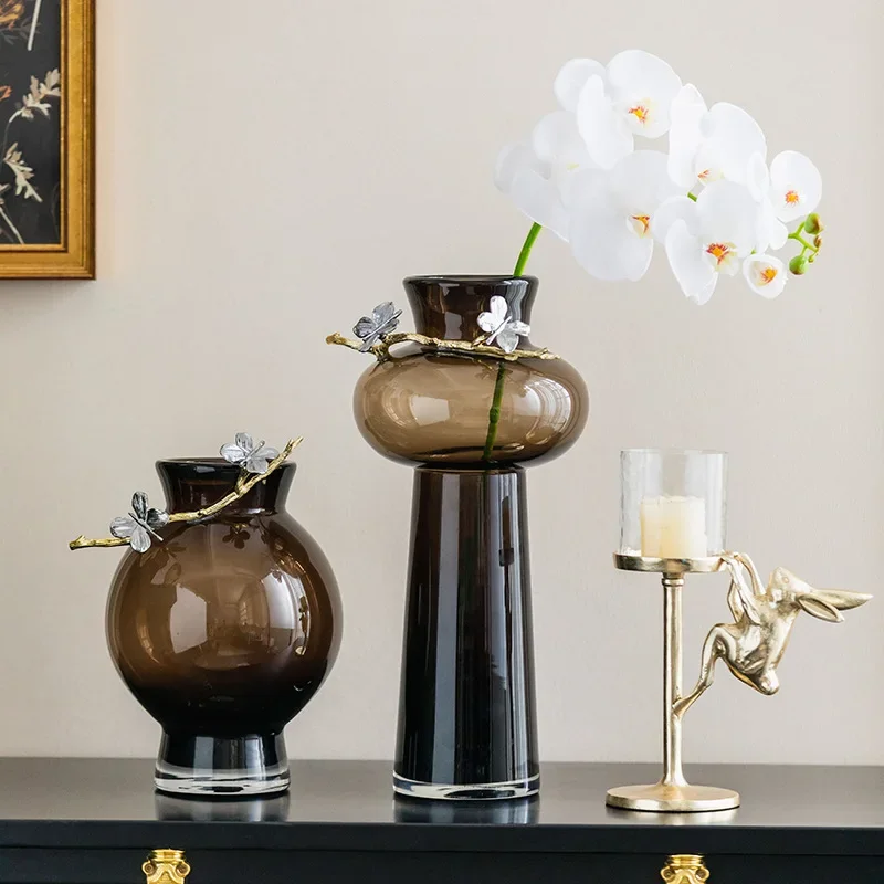 Nuovo ornamento cinese del fiore di vetro del metallo di lusso leggero, essiccatore creativo del fiore del mobile TV dell'ingresso del soggiorno