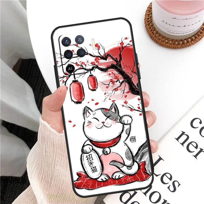 일본 행운의 고양이 케이스 Oppo A38 A80 A60 A40 A78 A18 A98 A58 A96 A76 A16 A94 A74 A54 A15 A17 A57 A77 A5 Pro 용