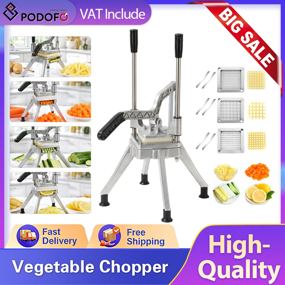 Cortador de Verduras y Frutas Comercial Podofo para Uso Doméstico, Cortador de Frituras de 1/2+3/8+1/4 Pulgadas, Cortador de Patatas Fritas Kattex, Rebanador de Cebolla, Cortador de Patatas Fritas de Acero Inoxidable, Rebanador de Frutas para Restaurantes/Cocina