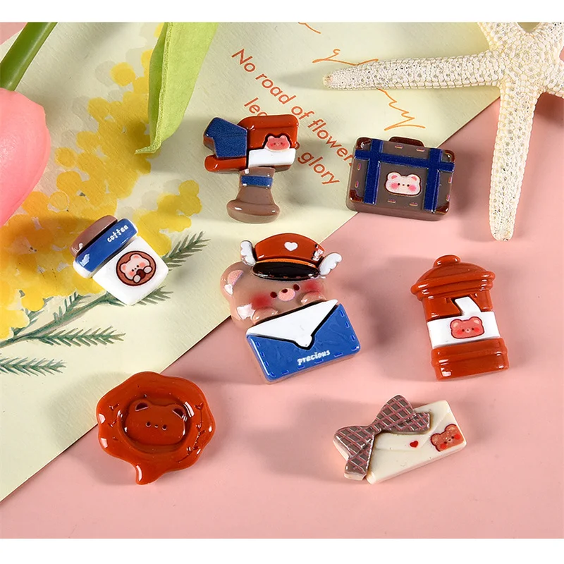 10-20Pcs Cartoon Postman Bear Flatback Resin Cabochon Scrapbooking Accessories Creative Phone Case Decor Patch Handmade Material