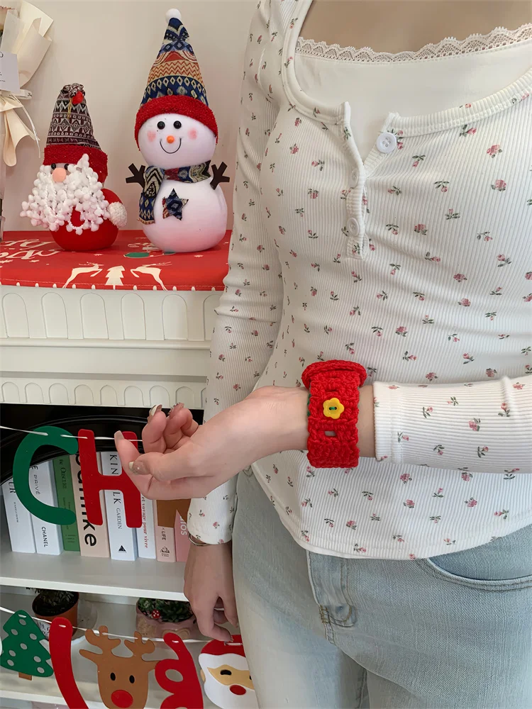 Y2k dziergany kwiatowy pasek do Apple Watch taśma do ćwiczeń Ultra2 49mm 41 45 38 42 40 44mm urocza damska pętla pasek do zegarka iwatch 9 SE 8 7 6