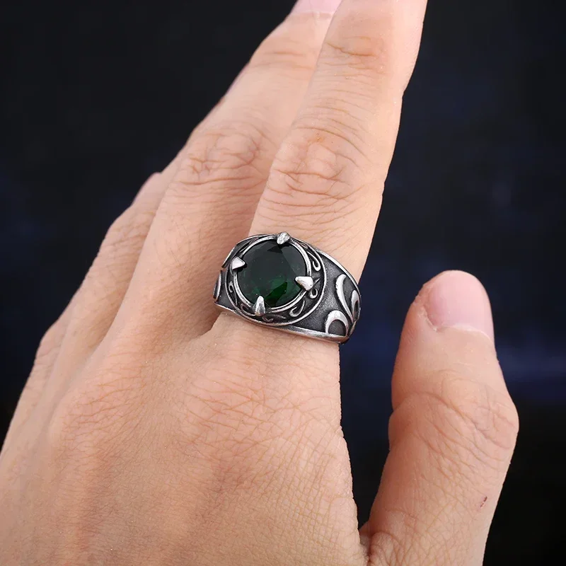 Vintage Red&Green&White Zircon Ring With Totem&Pattern For Man Women Gift Fashion Punk Wind Islamic Religious Muslim Jewelry