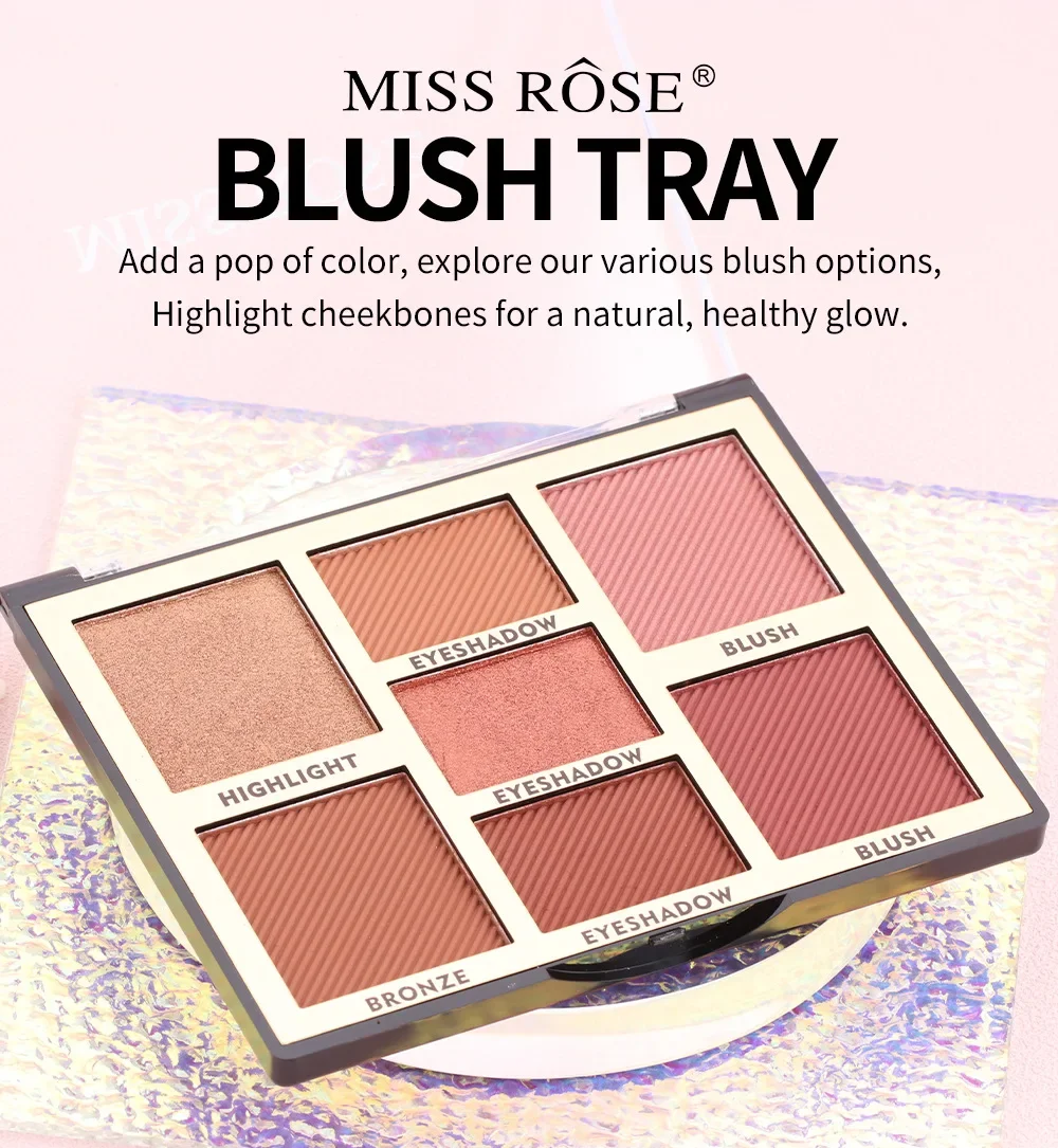 Best-Selling MISS ROSE 7 Color Blusher Highlight Contour Palette Make Up Pearl Natural Finish Matte Sheer Coverage Blush Pallete