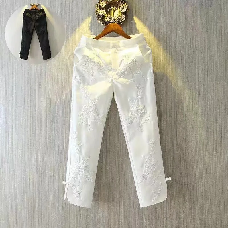 

New Chinese Sle Embroidered Slim Fit Casual Pants Spring Summer Autumn New Sle National Trend Women's Clothing Versatile ...