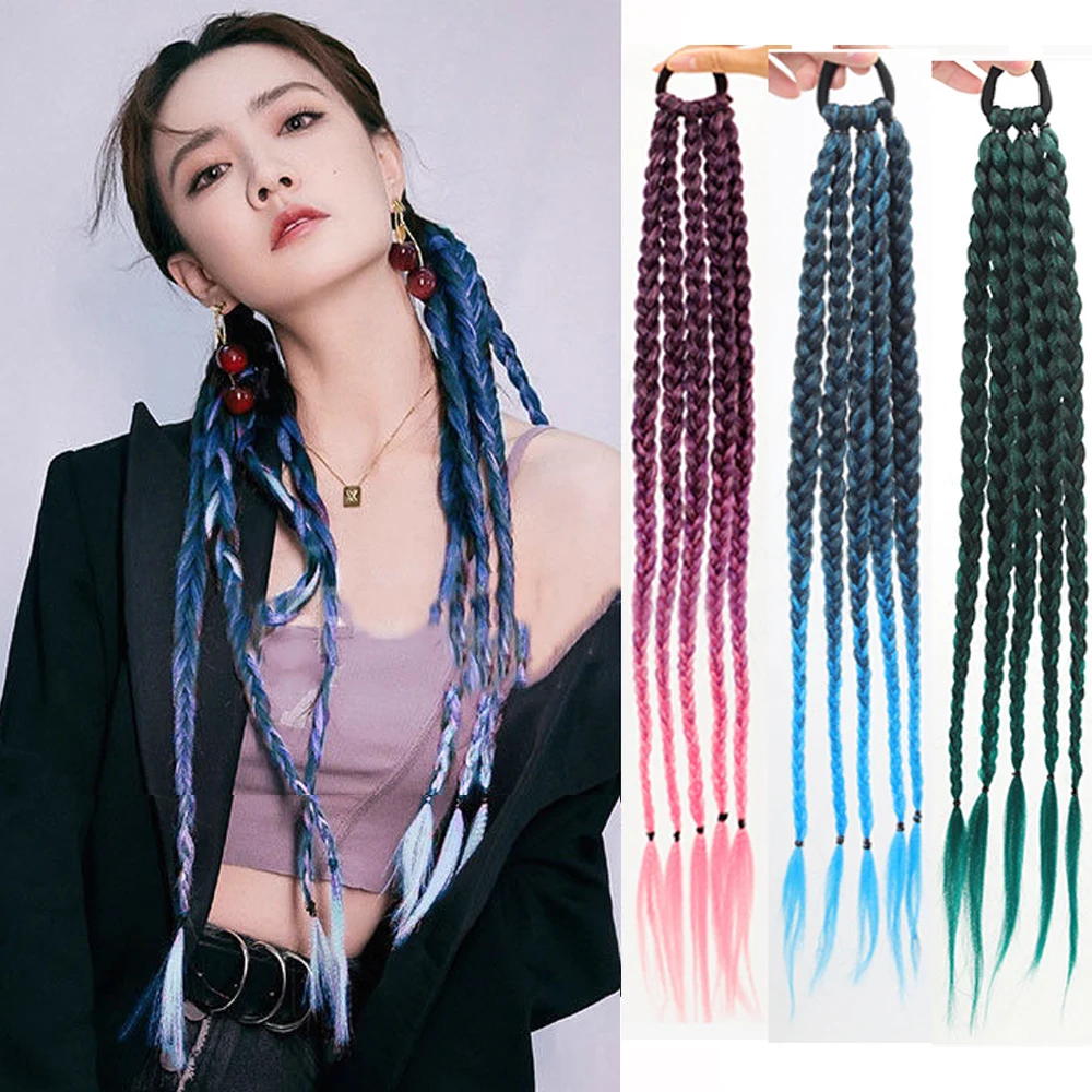 

1/2Pcs Highlighted Fake Braids Hair Extensions with Rubber Bands Ponytail Hair Extension for Girls Hair Accessories