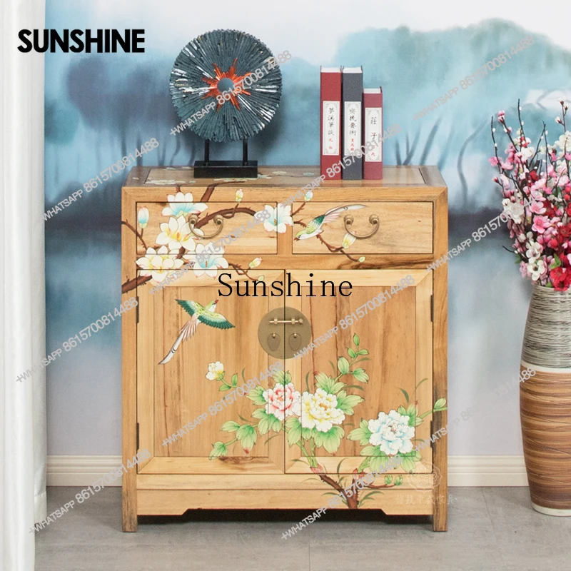 New Chinese-style painted dining side cabinet, shoe cabinet, all-solid wood entrance cabinet at the entrance of the homeX