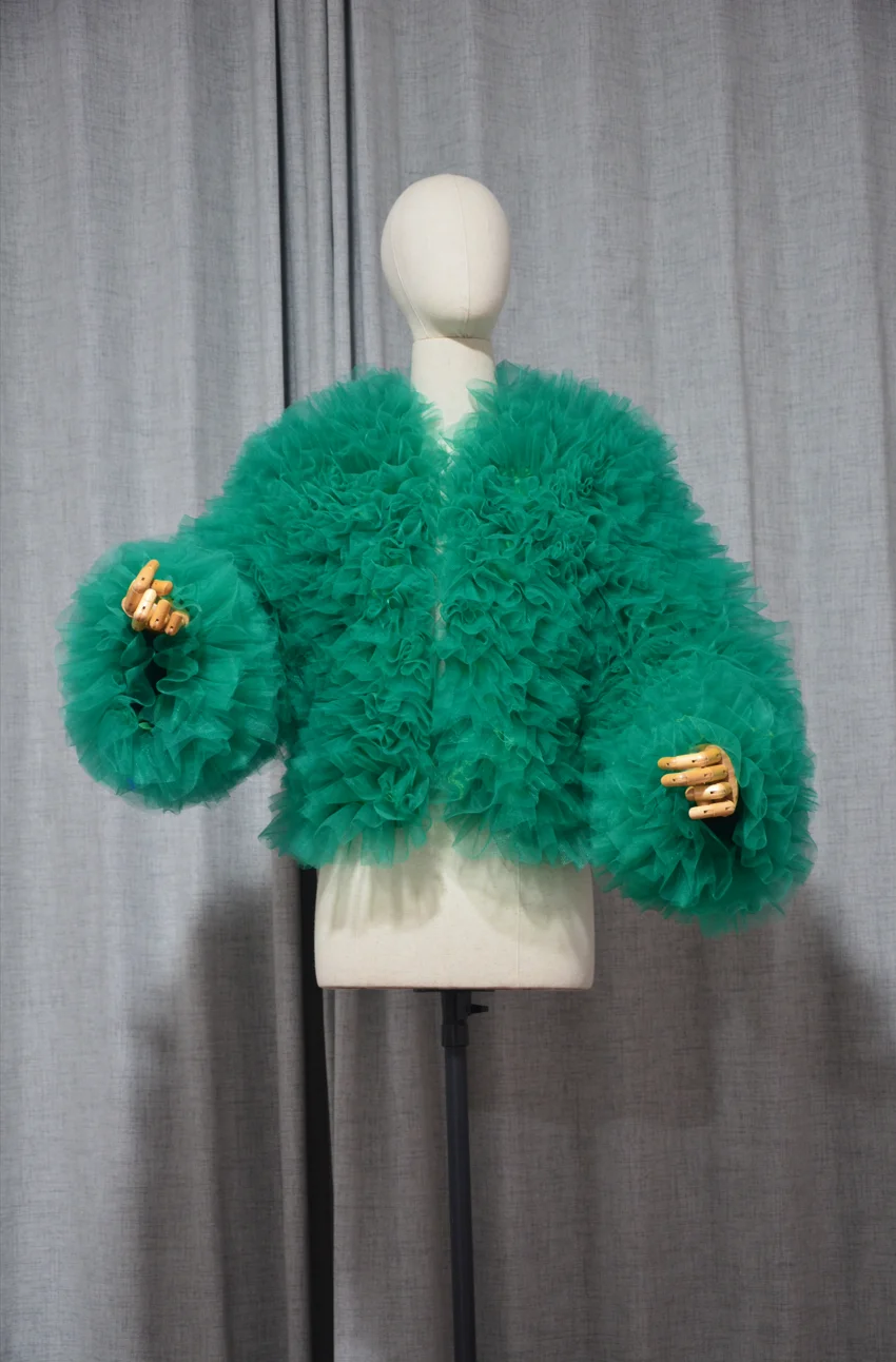 Fluffy Ruffles Tiered Tulle Jacket Extra Puffy Tutu Blouse Long Sleeve Ruffled Lush Mesh Women Tops wedding bride jacket custom
