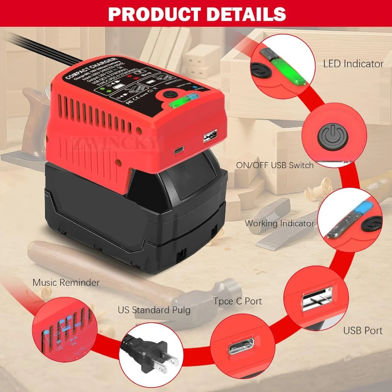

Сменное зарядное устройство для литий-ионного аккумулятора Многофункциональное зарядное устройство для Milwaukee 14,4 В-18 В 48-11-1850 48-11-1840 48-11-1815 48-11-1828