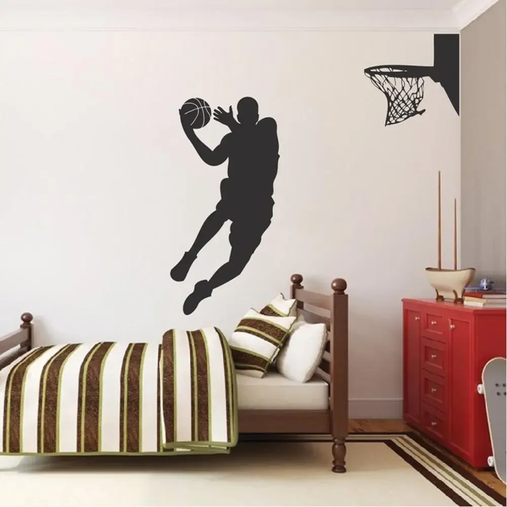 Basketball Player Wall Decal Dunk Jump Shoot Loop Basketball stickers Removable vinyl Wall Decals decor for Teens room G502
