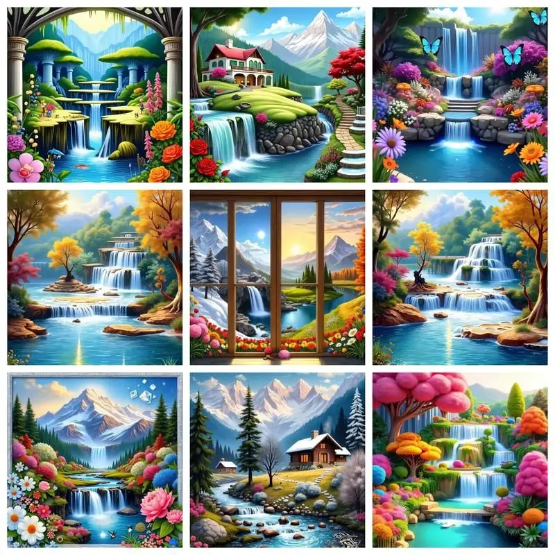 

CHENISTORY Diamond Painting Waterfall Scenery 5D DIY New Arrival Diamond Embroidery Full Square Round Drill Mosaic Rhinestone Ar