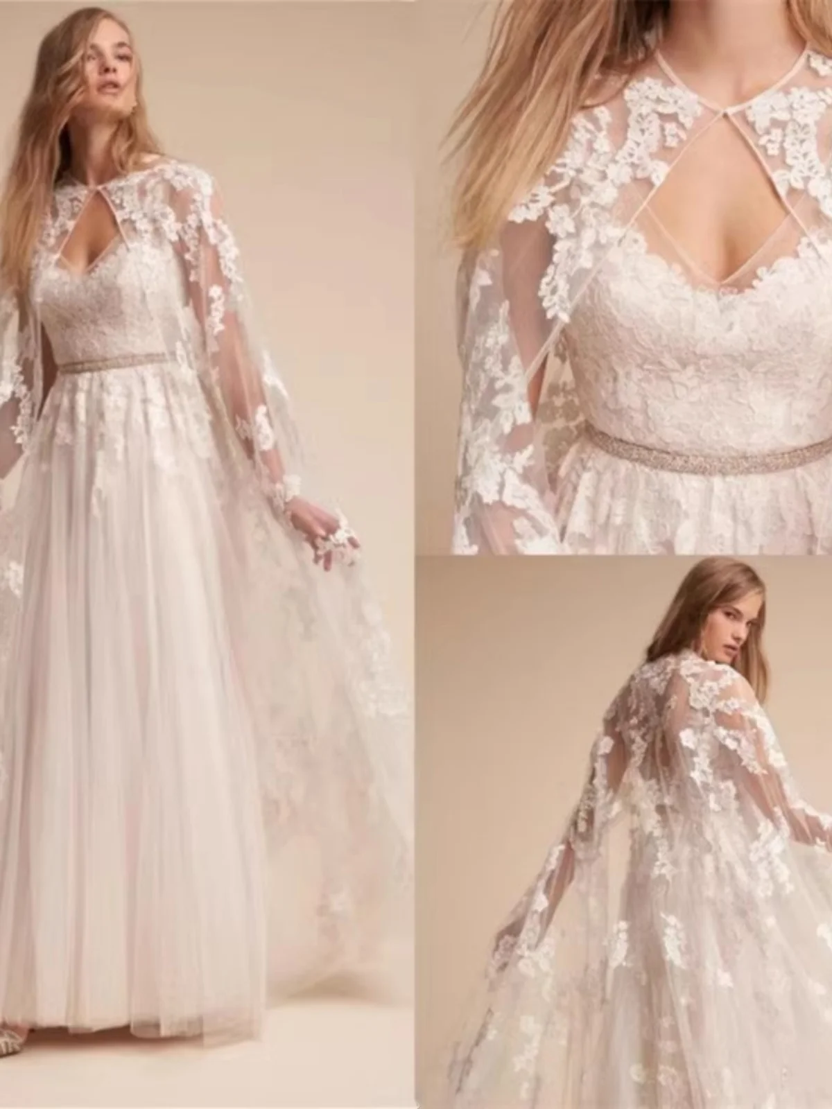 

Белое кружевное длинное пальто-накидка с капюшоном для женщин, для сценических выступлений, верхняя одежда