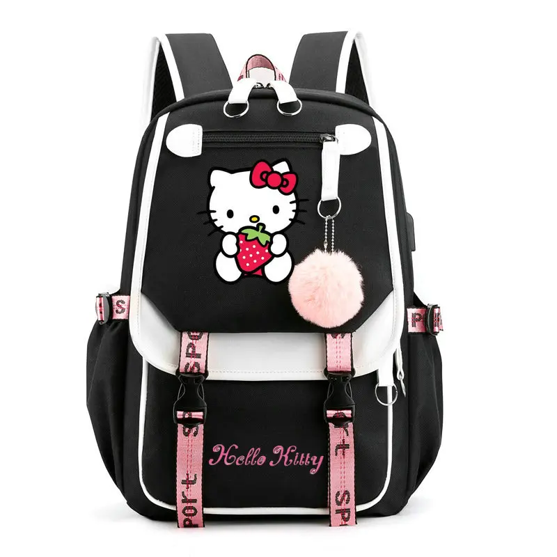 Cute Hello Kitty Backpacks USB Patchwork Lightweight Laptop Teens School Bags Women Girls Capacity Cartoon Travel Mochilas