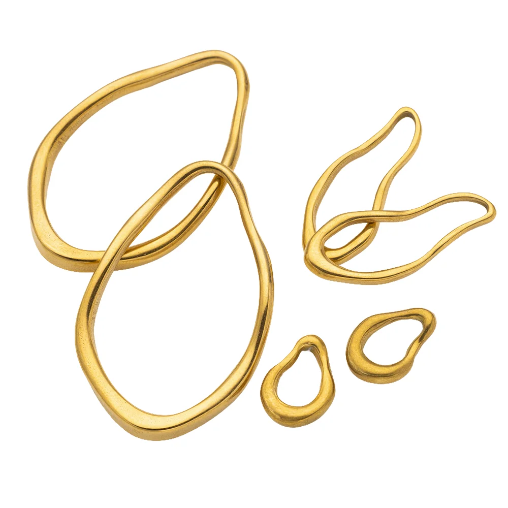 2Pcs/Pair Stainless Steel Golden Irregular Oval Charms Pendant DIY Earrings Necklace Connector Bracelet Jewelry Making Supplies