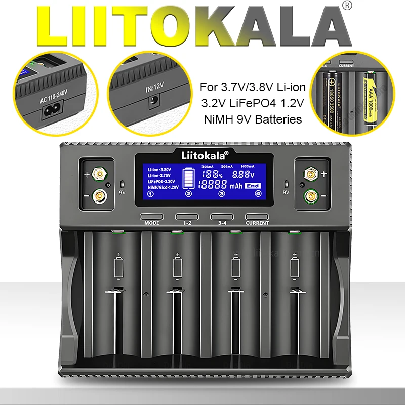 

LiitoKala for 18650/21700/26650/32700/AA/AAA/Ni-MH/Li-ion/LiFePO4, 4-Slot Fast Charge, LCD Display Lii-D4XL Smart Charger