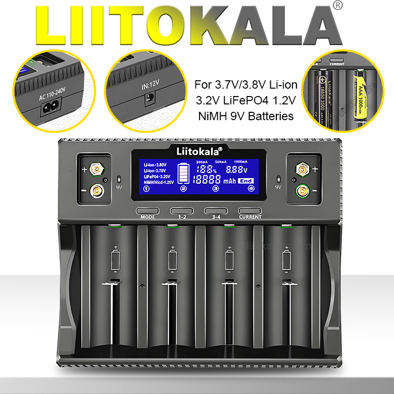  LiitoKala for 18650/21700/26650/32700/AA/AAA/Ni-MH/Li-ion/LiFePO4, 4-Slot Fast Charge, LCD Display  Lii-D4XL Smart Charger 