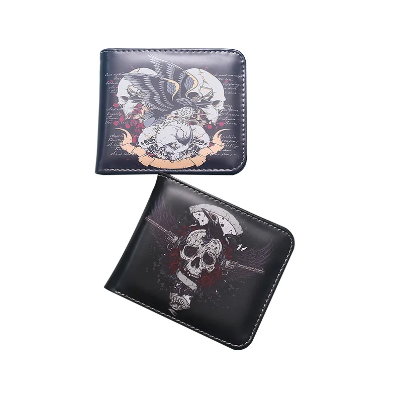 Ultra-Thin ort Skull Print Men's Wallet Vintage Floral Pattern Coin Purse ex Cact Money Holder PVC Material Youth-Fr...
