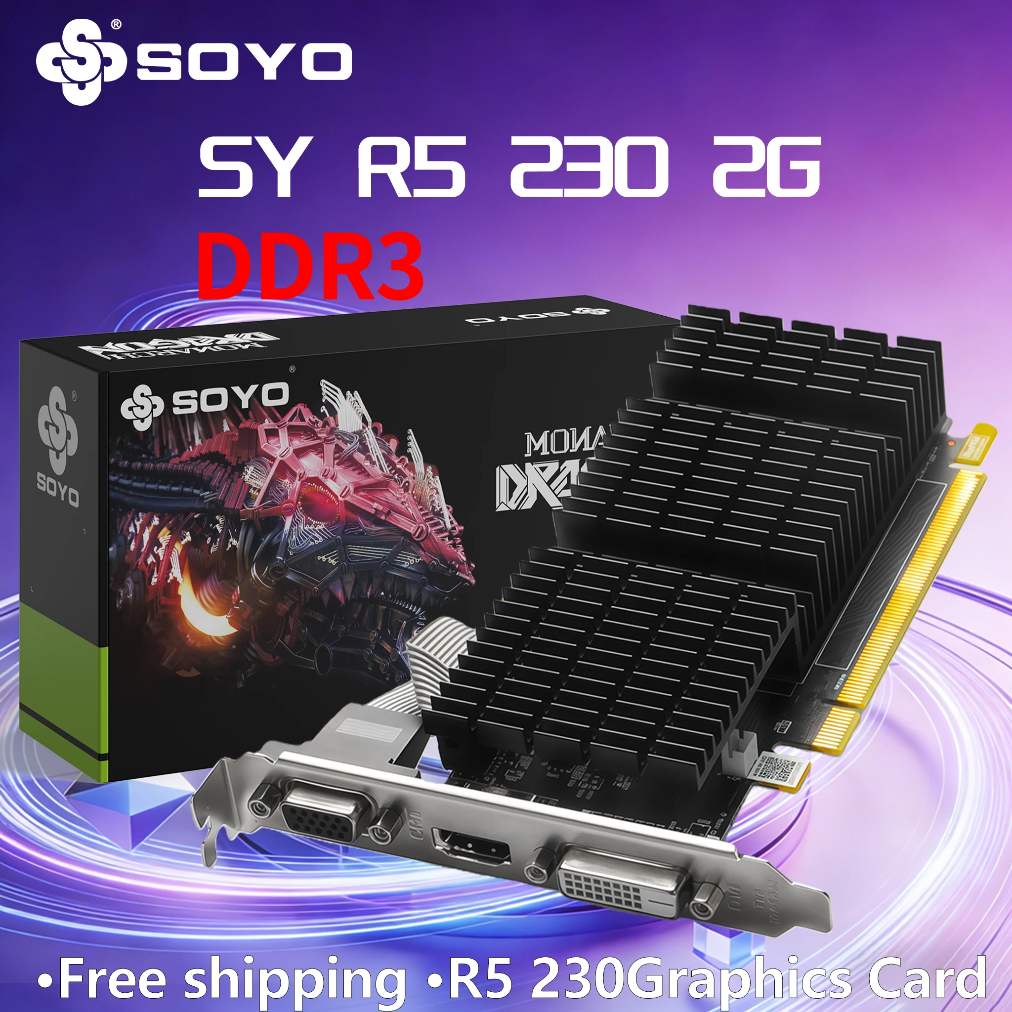 Tarjeta gráfica SOYO AMD Radeon R5 230 2GB DDR3 PCIe2.0x16 64bit 625MHz Core Office PC Game ATI VGA HDMI DVI componente de ordenador