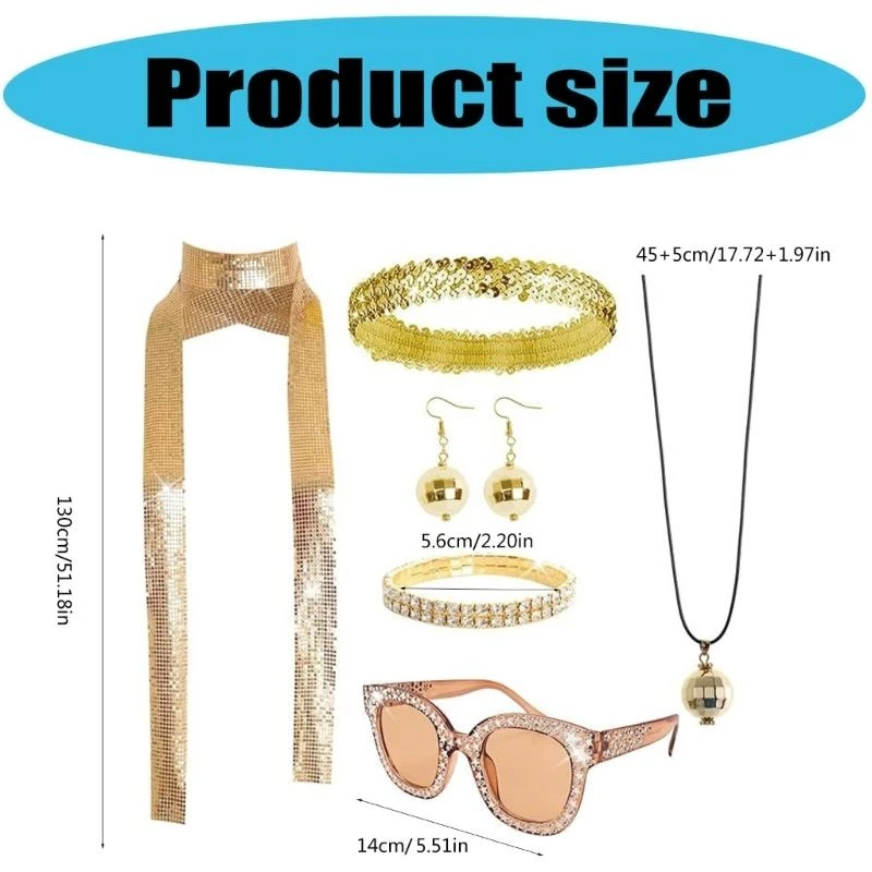 7Pcs/Set Women Cosplay 1980s Rockstars Cool Outfits Accessories Ball Party Costume Dress Up Props for Adults Teenagers Kids