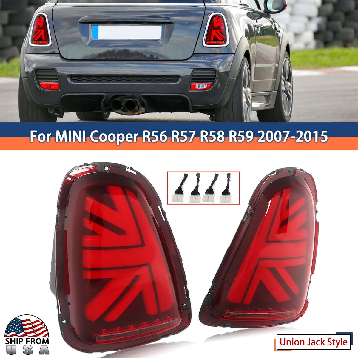 

LED Red Rear Tail Lights with Animation for BMW Mini Cooper R56 R57 R58 R59 2007-2013 Modified Rear Lamp Assembly Black Red