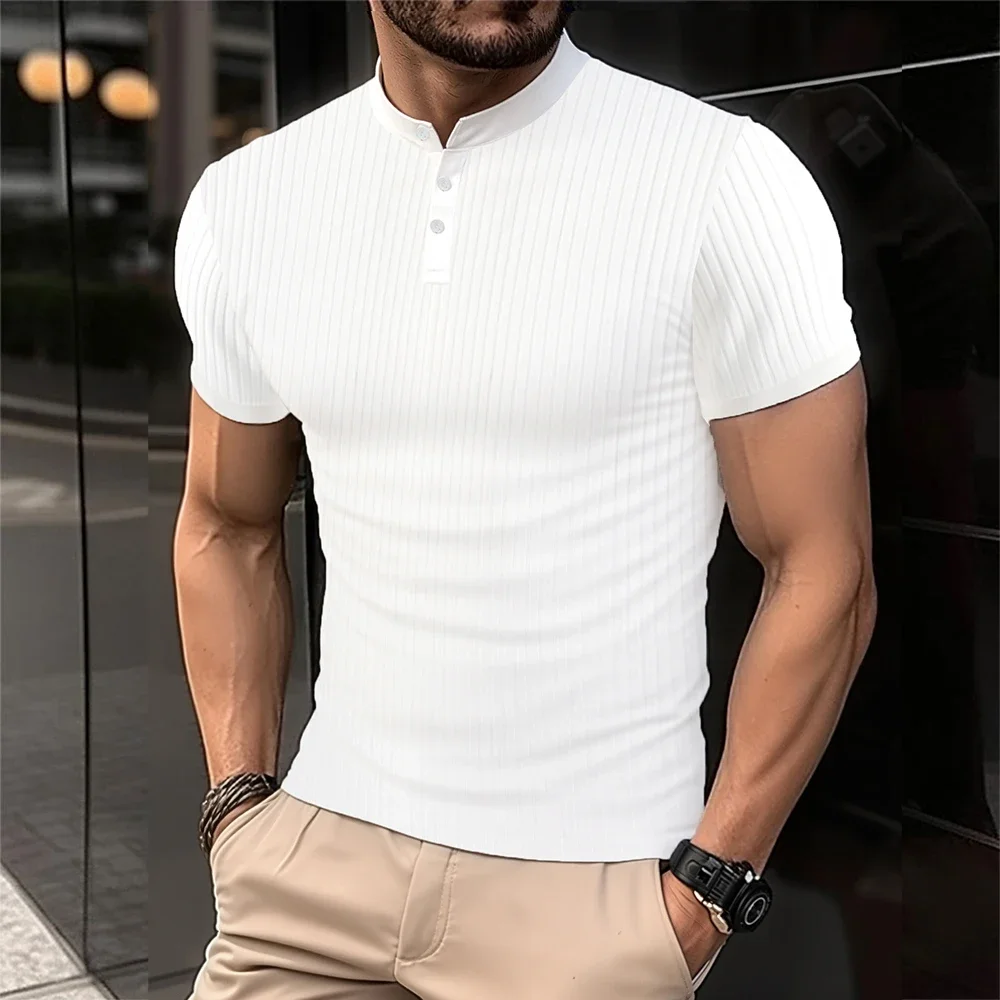 2025 Men's Summer Short Sleeve Polo Breathable Comfortable Polo Casual Solid Color Shirt Button T-Shirts Dropshipping