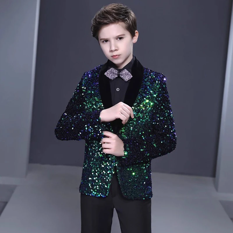 أطفال بدلة رسمية ترتر للبنين 3-16 سنة شهم سهرة الزي حفل زفاف عيد ميلاد السترة السراويل سترة زر واحد