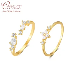 CANNER 925 Silver Sweet Four Leaf Flower Rings For Women 18K Gold Adjustable Zircon With Super Sparkling Star Points Ins Gift