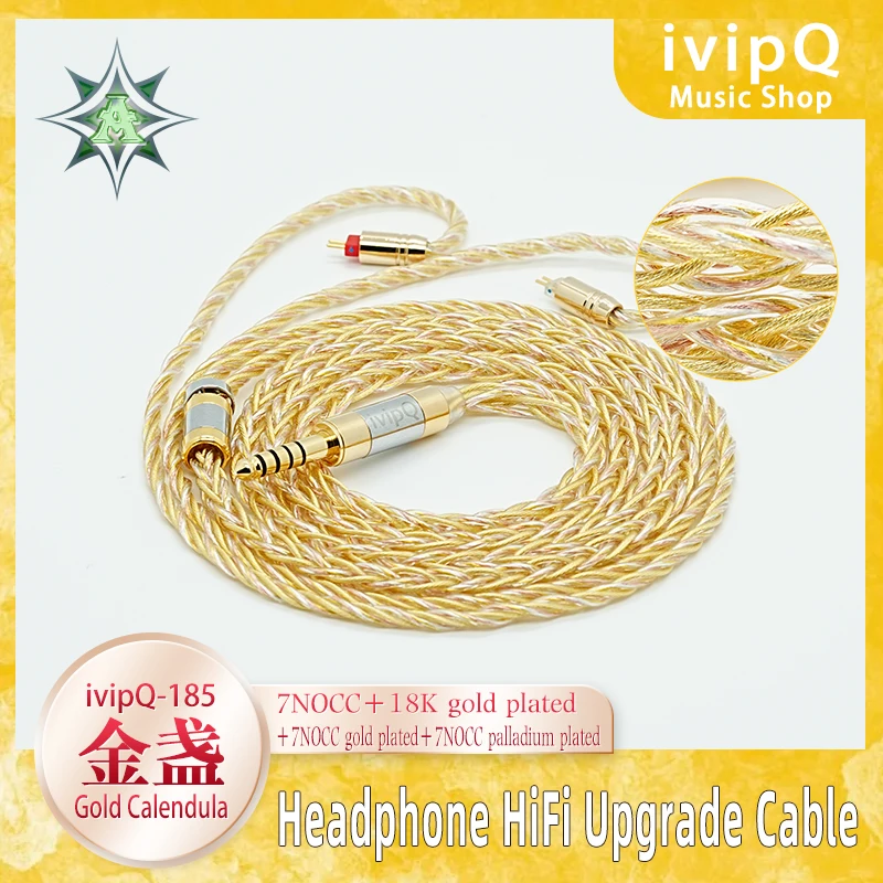 

ivipQ-185 Gold Calendula Hifi In-Ear HIFI Earphone Upgrade Cable MMCX/0.78 2Pin for Wyvern MAY DaVinci Delci Explorer 4U Conch