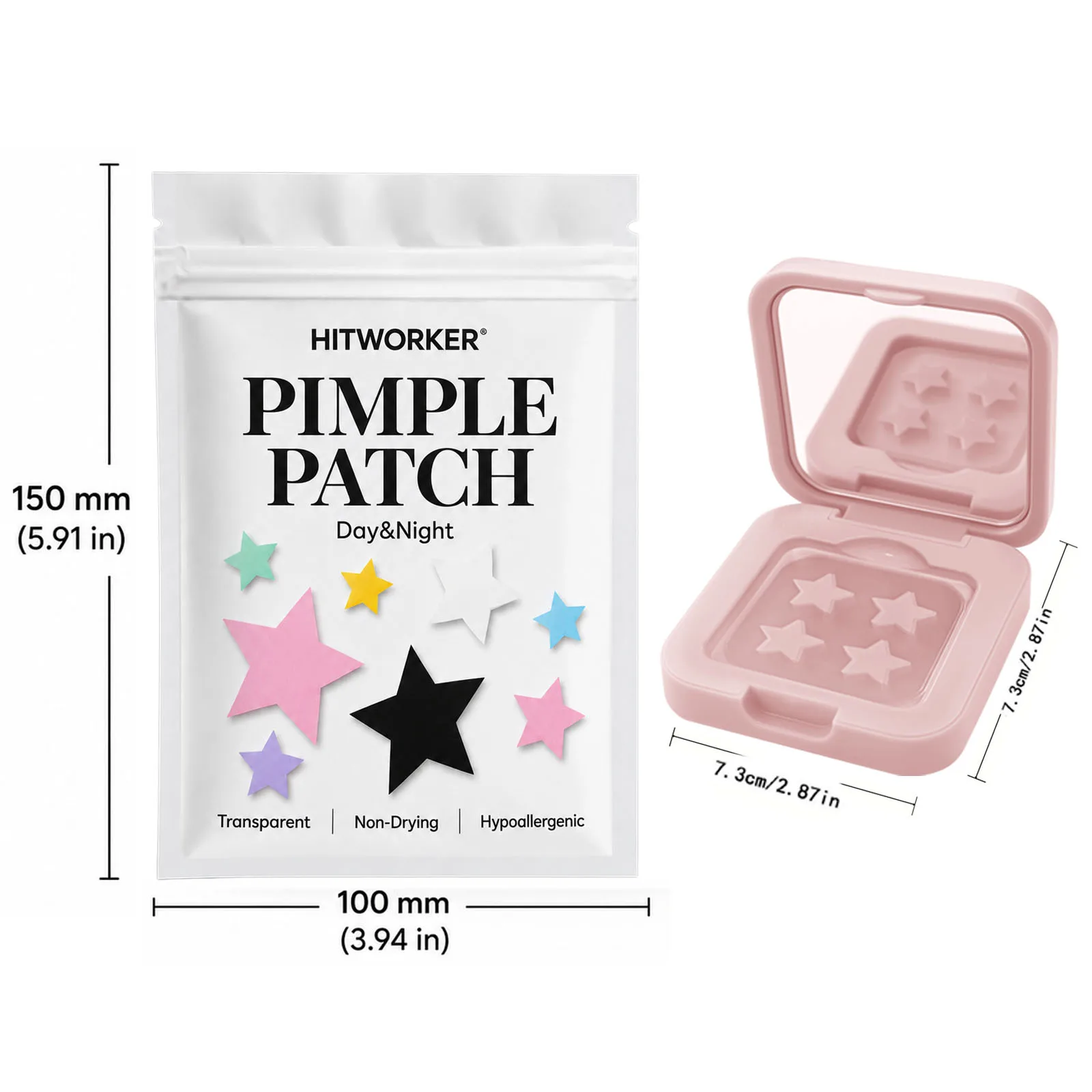 60pcs Pink Star Hydrocolloid Spot Cover Patches With Portable Case, Cute Face Stickers, Thin Easy Peel Skin Care