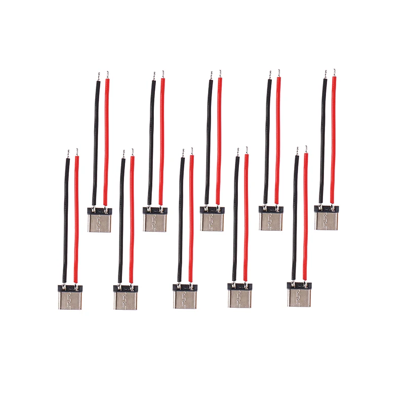 10Pcs USB Type-C 2Pin Soldered Female Base With Wire TypeC Female 3A High Current Socket USB C Connector Cable Female Port