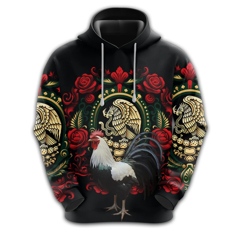 Mexico Rooster Graphic Sweatshirts Fashion Mexican National Emblem Hoodies For Men Clothes Casual Man Hoodie Unisex Hoody Tops