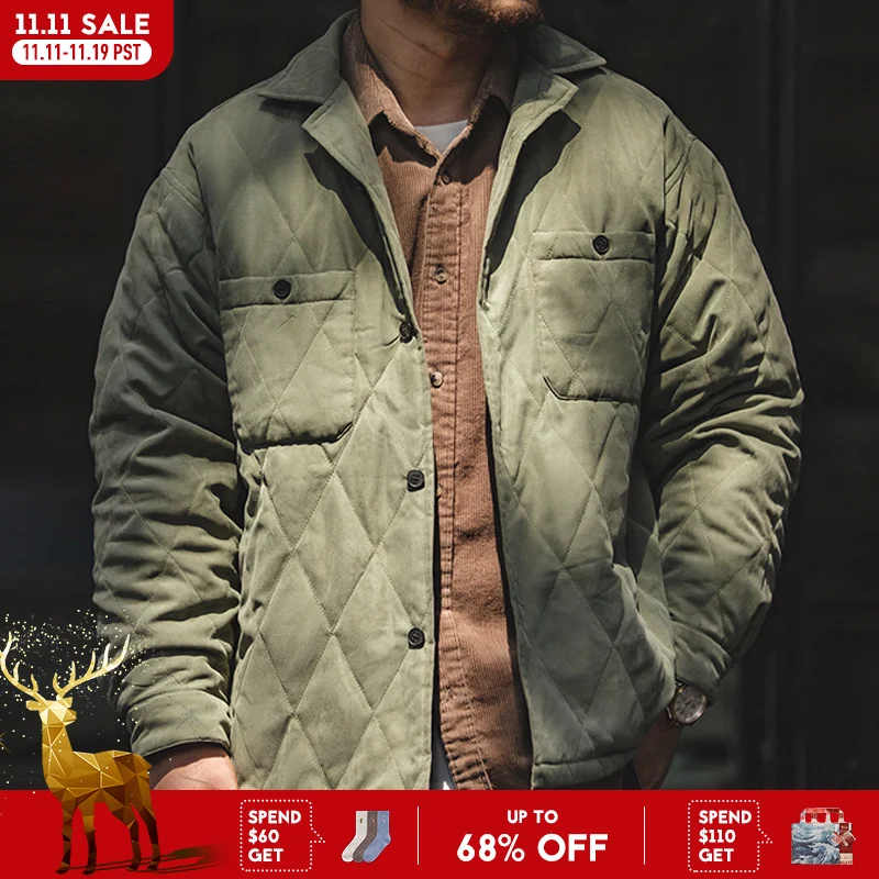 

Maden Retro Diamond Plaid Quilted Cotton Jacket for Men Double-sided Peach Skin Fabric Winter Thickened Warm Coat Soft Thermal