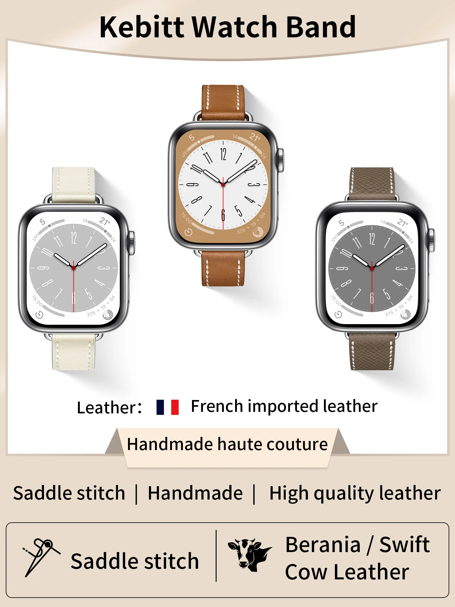 

Kebitt женский высококачественный ремешок из натуральной коровьей кожи для Apple Watch Ultra Series 10 9 8 7 6 ремешок Iwatch браслет 41 мм 42 мм 46 мм