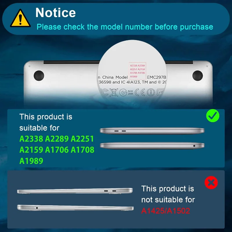 متوافق مع MacBook Air 13 2022-2025 M4 A3240/M3 A3113/M2 A2681، غلاف بلاستيكي صلب وقماش شاشة، شفاف كريستالي #6