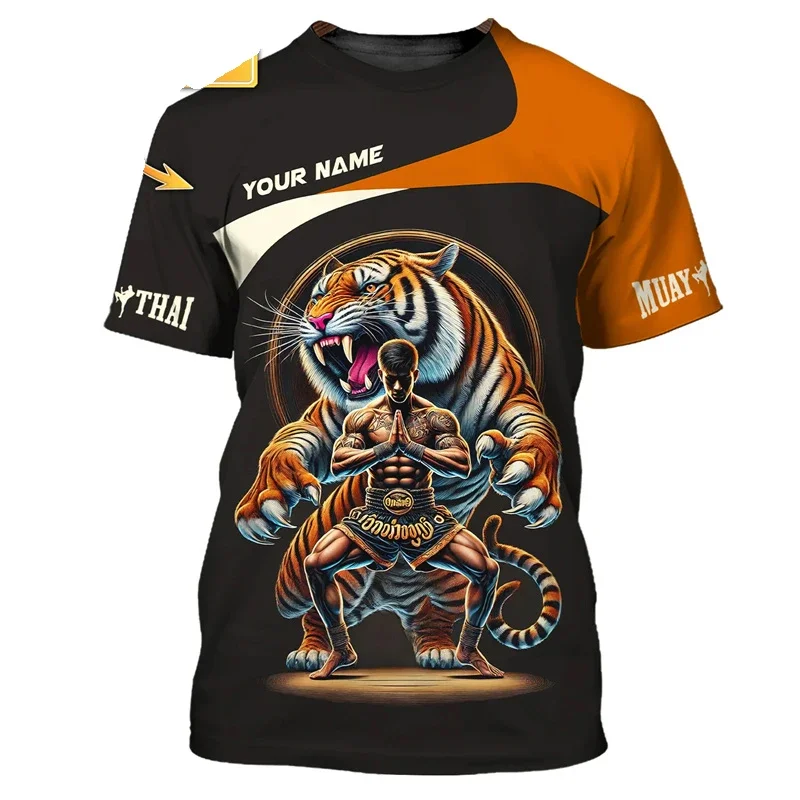 The Muay Thai Graphic T-shirt Is A 3d Printed Tiger and Dragon Graphic Personalized T-shirt for Men A Summer Gym Fitness T-shirt