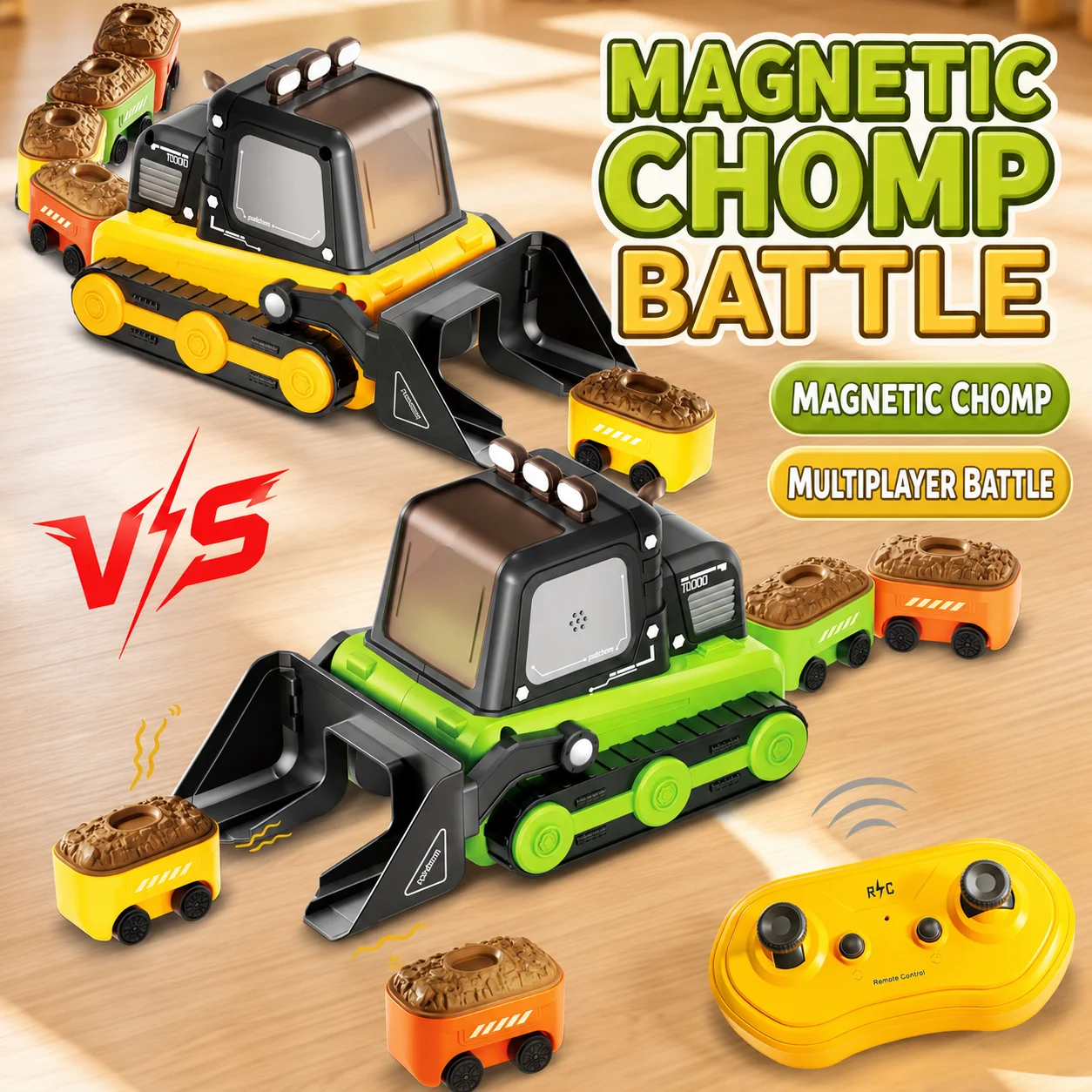 Remote Control 2.4GHz Car RC Magnetic Chomp Bulldozer Battle Construction Car With MultiCar Connection Toys for Boy Adult Gift ﻿