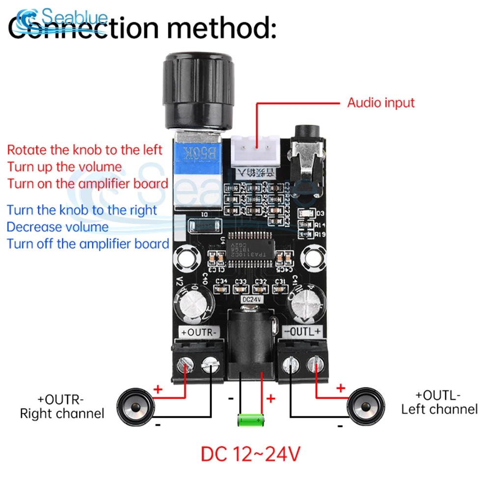 DC8-26V 30W*2 XH-A240 Universal HD Digital Amplifier Board TPA3110D2 BT5.0 Dual Channel Audio Amplifier Board Module 30W+30W