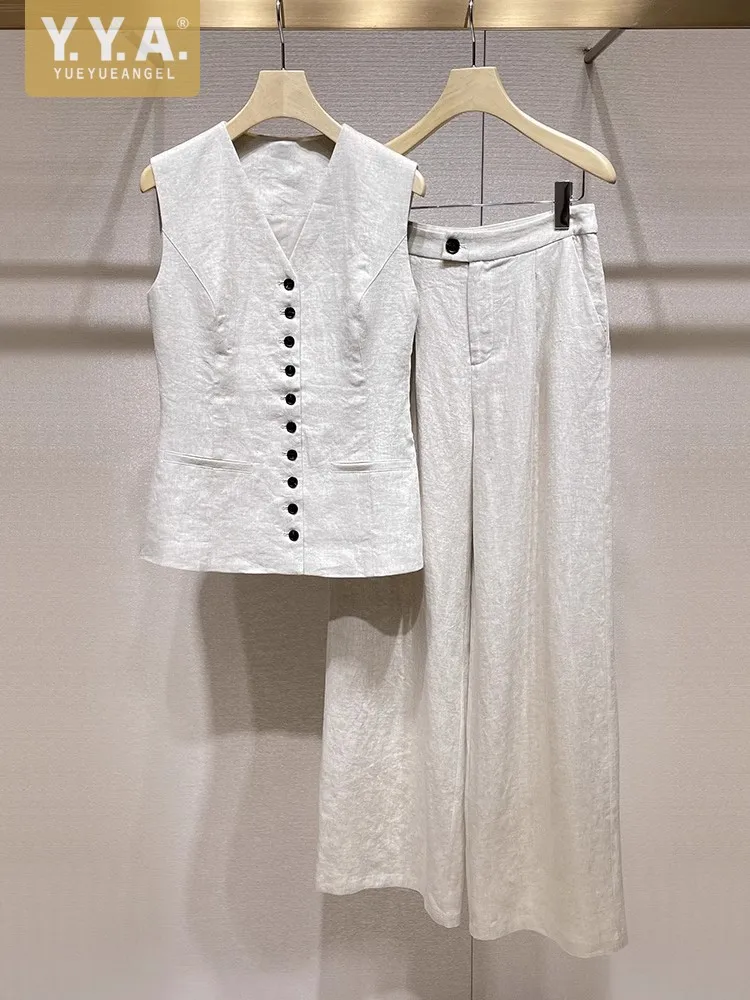 

2025 New Women Casual Sleeveless Sets Daily Two Piece Vest Set Fashion Light Luxury Loose Fit Wide Leg Pants Comfortable Outfit