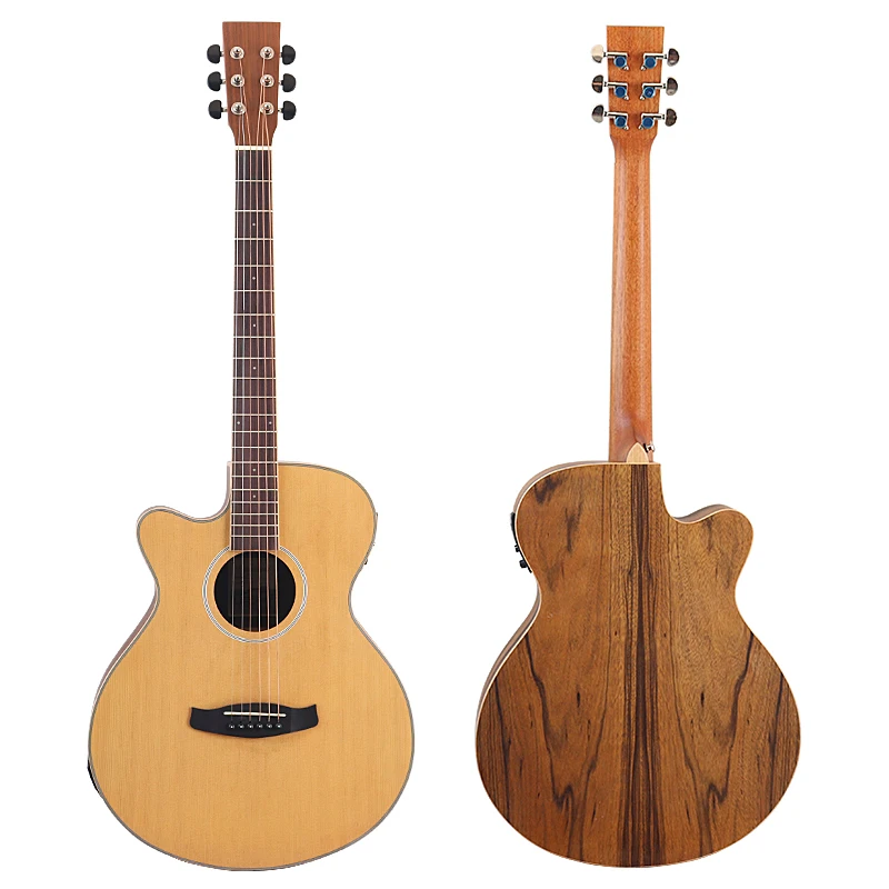 Left Hand 6 String Electric Acoustic Guitar 40 Inch Folk Guitar Spruce Wood Natural Good Handicraft With EQ