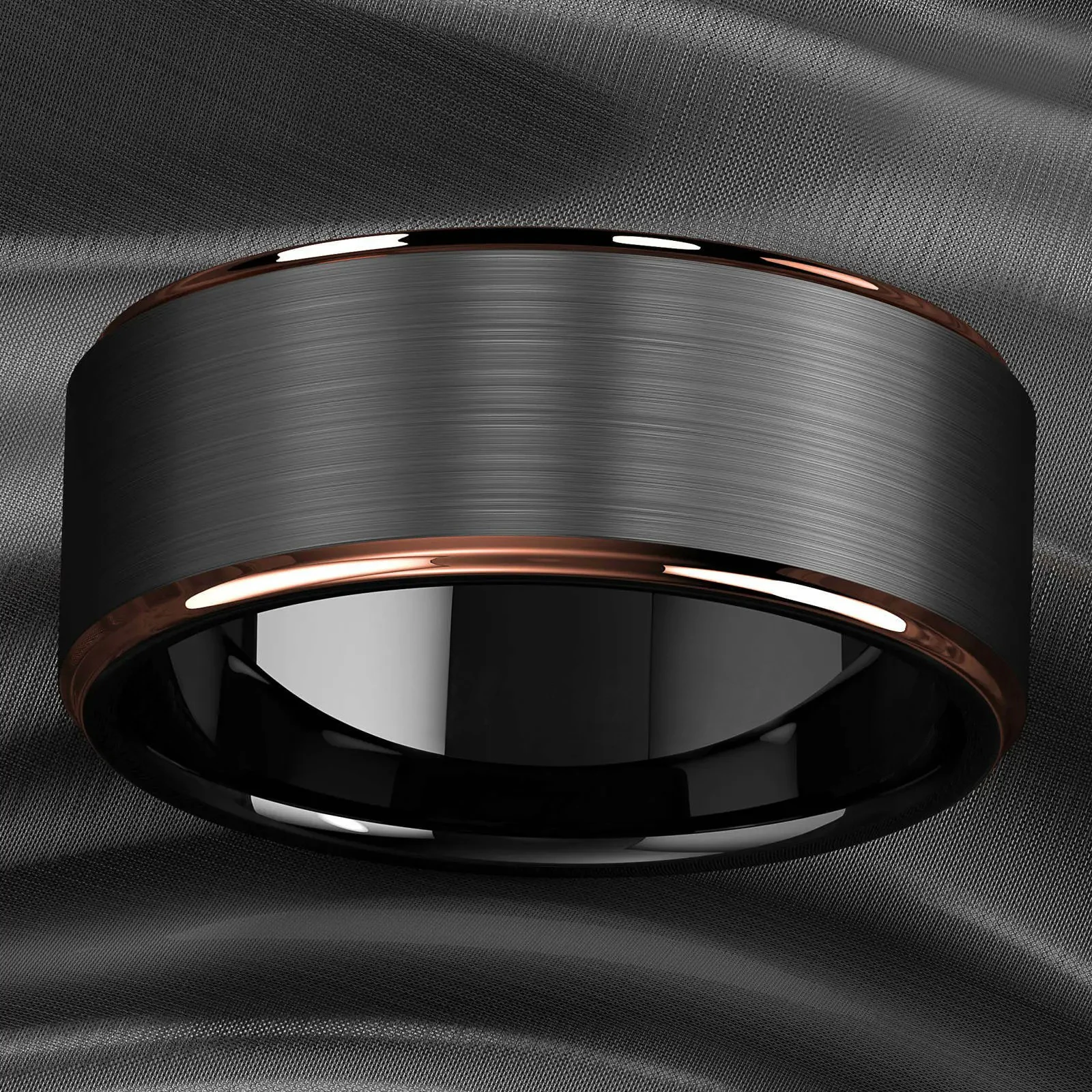 Mode 8mm Edelstahl Ringe für Männer Rose Gold Farbe Schritt Rand Schwarz Gebürstet Männer Ringe Hochzeit Schmuck geschenke – Detail 6