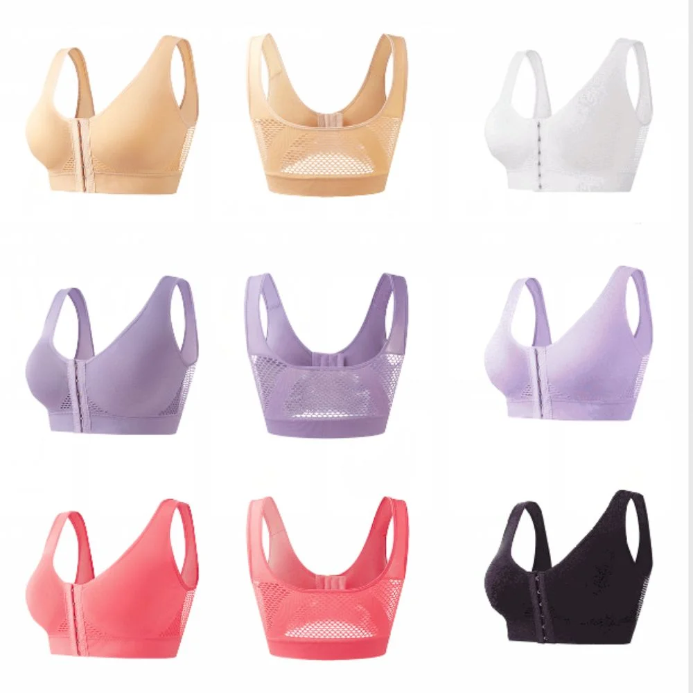 Reggiseno intimo anti-cedimento con fibbia anteriore senza fili con scollo a V profondo per donna Reggiseno push up cavo in rete antiurto per ragazze Lady