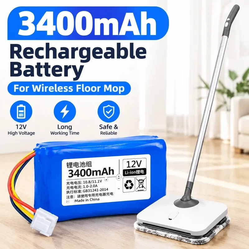 11.1V 18650 Lithium Battery for Xiaomi Mijia Wireless Handheld Floor Wiper Large Capacity Replacement Battery for Mopping