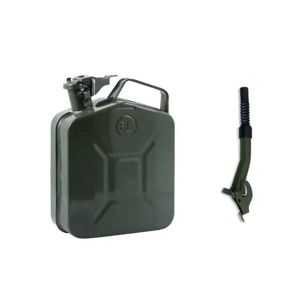 5L Metal Fuel Can with Spout for Petrol Diesel Oil Storage Portable Jerry Can for Automotive Camping and Field Use