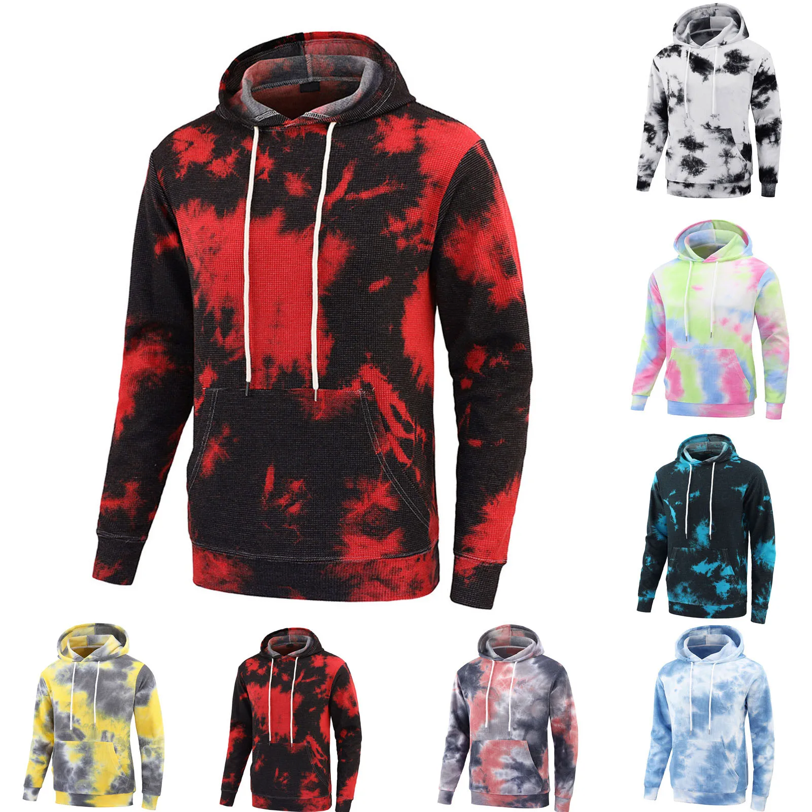 

Men's Simple Sweatshirt Men's Autumn and Winter Casual Daily Tie-Dye Loose Peplum Hooded Sweatshirt Pocket Tie Hooded Sweatshirt