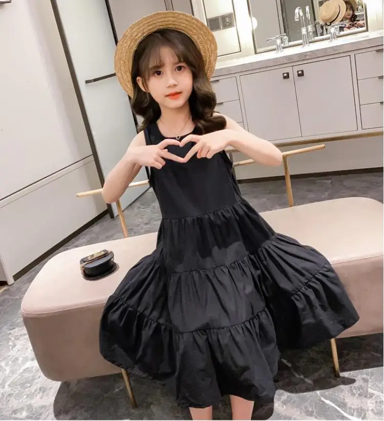 2023 New Summer mesh lace Dress Kids off shoulder mesh lace Princess teenager Girl Clothes Lapels Layer 5 7 8 6 9 11 12 14 year