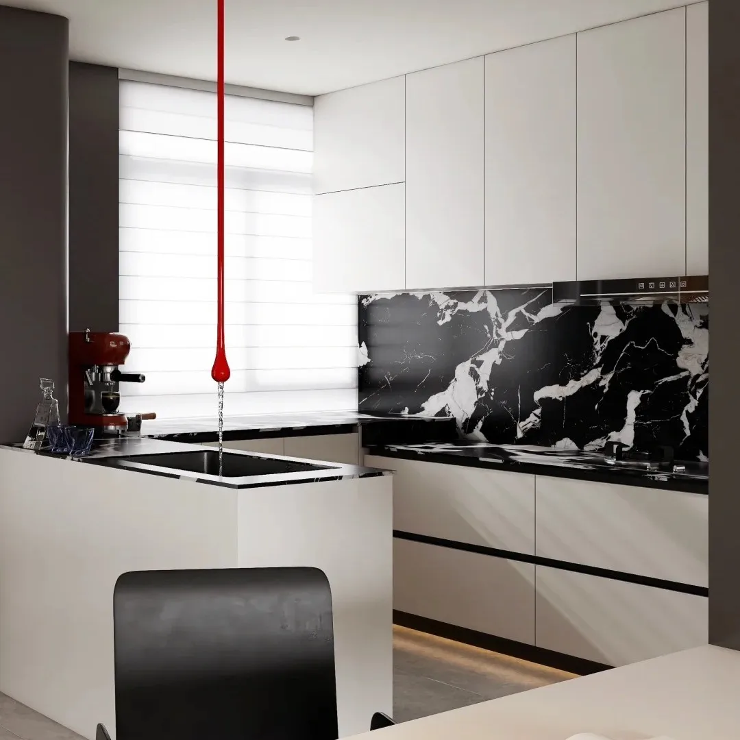 %French-Style Premium Minimalist Custom Pine Wood Multi-Functional Wheels Kitchen Cabinets Water