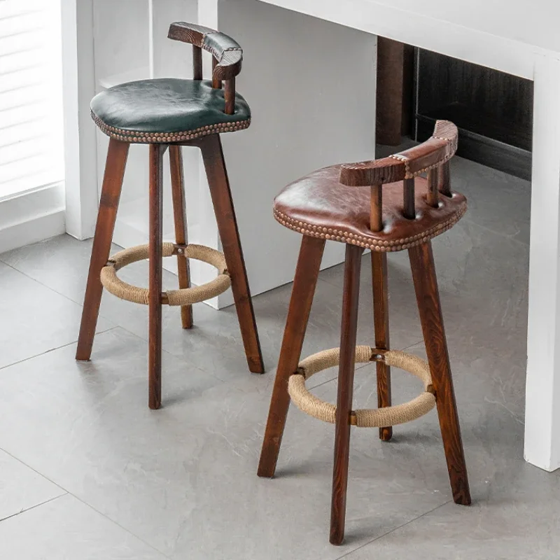 

American Style Solid Wood Bar Chair Rotating Backrest Footed Stool Light Luxury Simple Household Bar Chair Front Desk