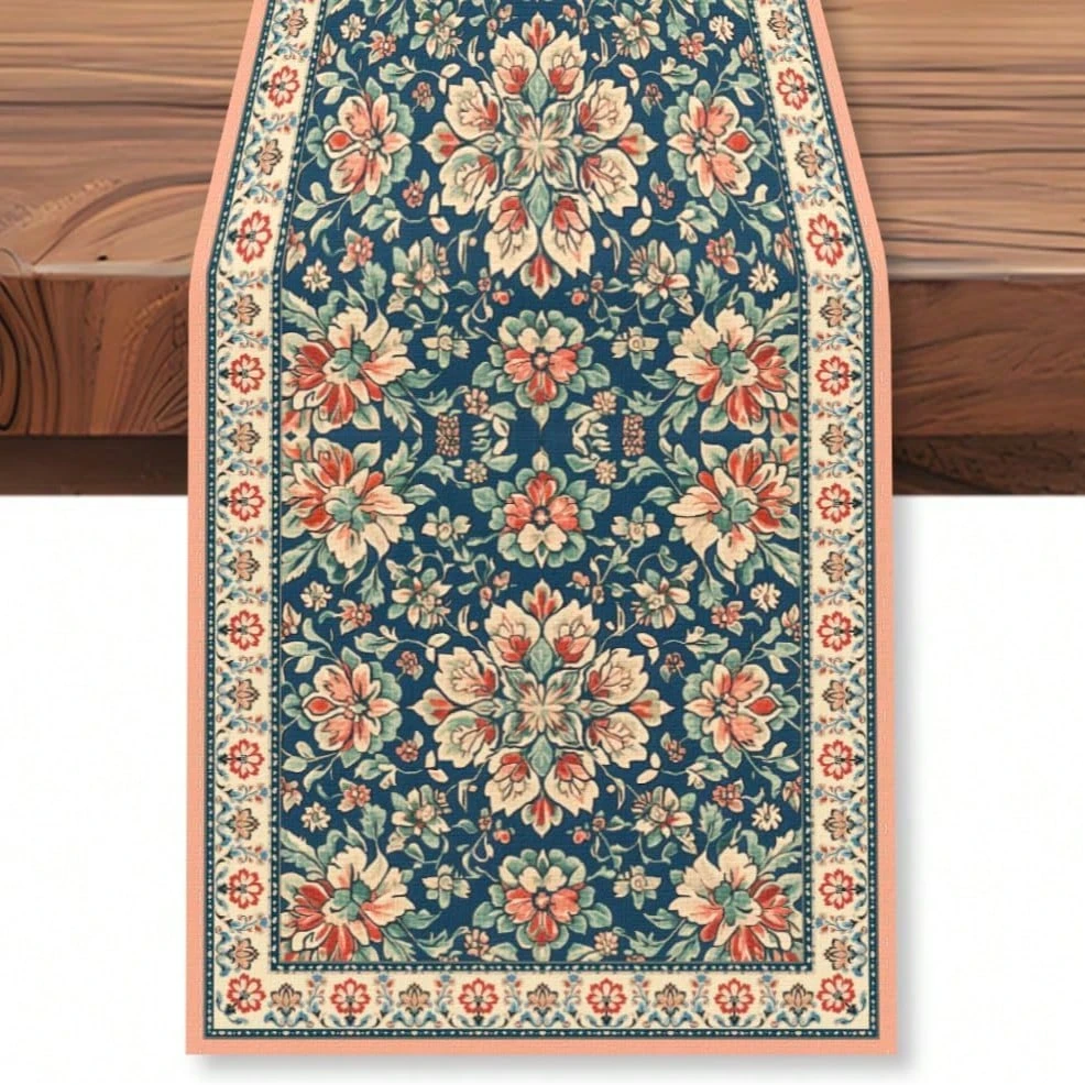 Böhmischer Blumen-Tischläufer - Vintage Landhausstil Leinen Küche Esszimmer Feiertagsdekoration